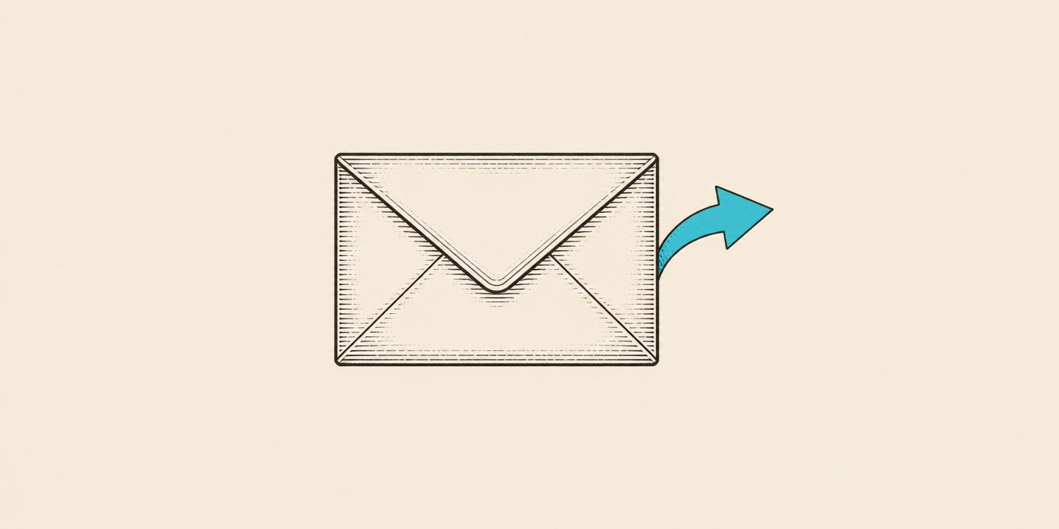 Engraving of an envelope with a teal arrow leaving it